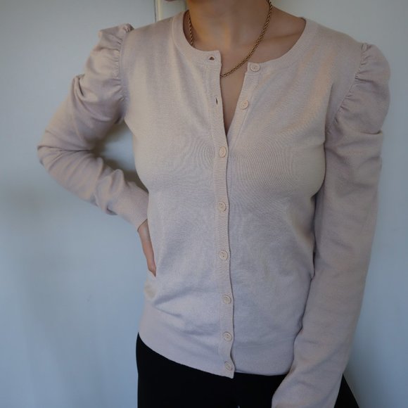 GRACE ELEMENTS Puff Sleeve Cardigan Cream Small - Picture 1 of 9